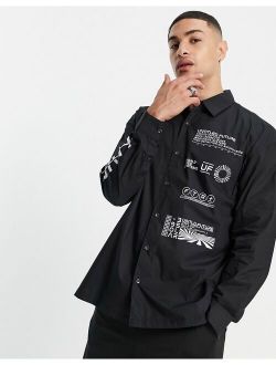 utility shirt with text print in black