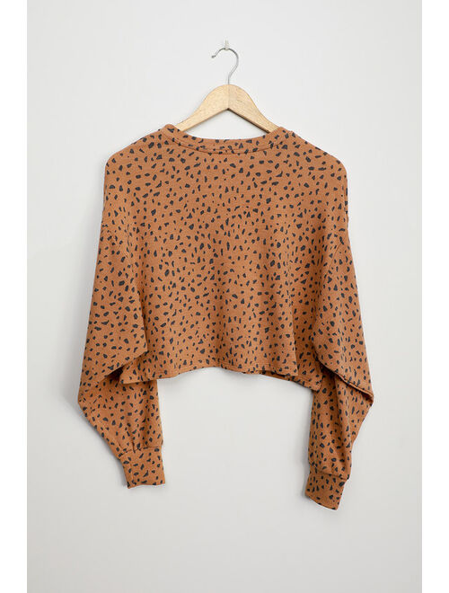 Lulus Last Spot Rust Brown Dot Print Pullover Sweatshirt