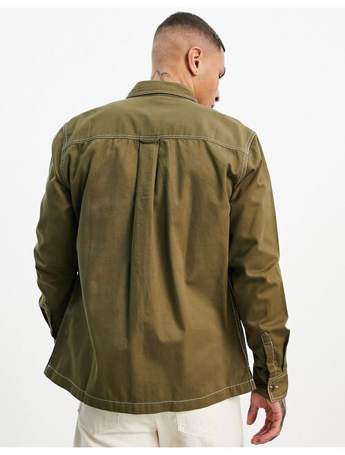 Topman utility shirt with contrast stitching in khaki