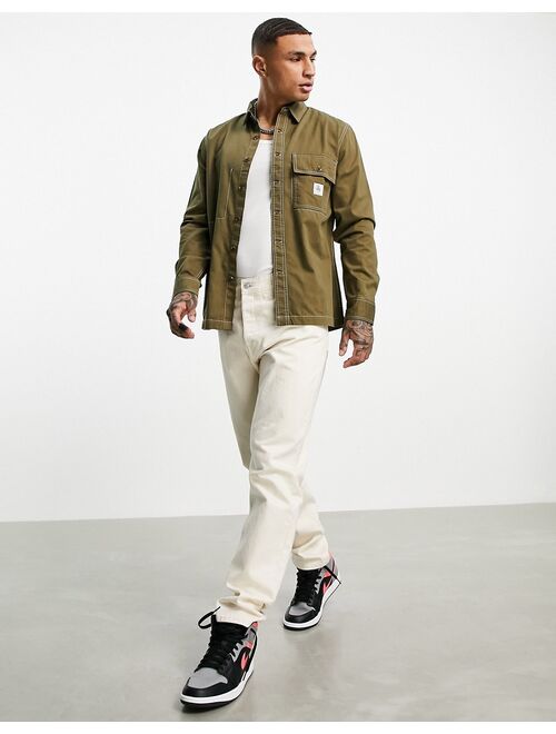 Topman utility shirt with contrast stitching in khaki