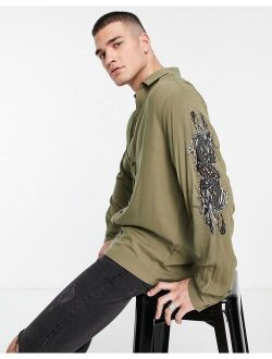 shirt with dragon embroidery in khaki