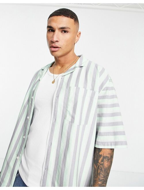 Topman oversized camp collar striped shirt in mint