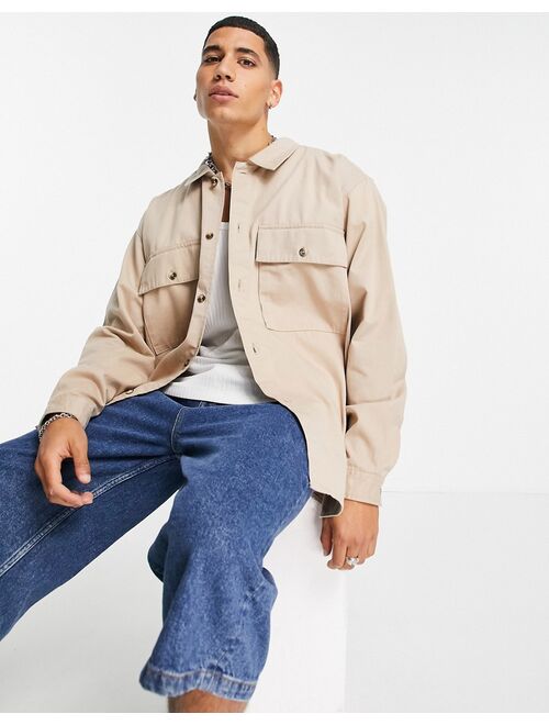 Topman oversized overshirt in stone