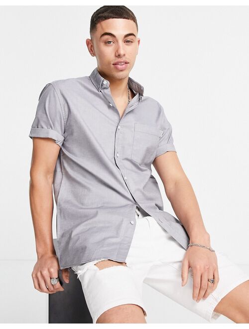 Topman short sleeve oxford shirt in gray