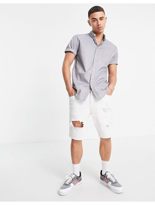 Topman short sleeve oxford shirt in gray