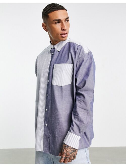 Topman oversized shirt in cut and sew stripe