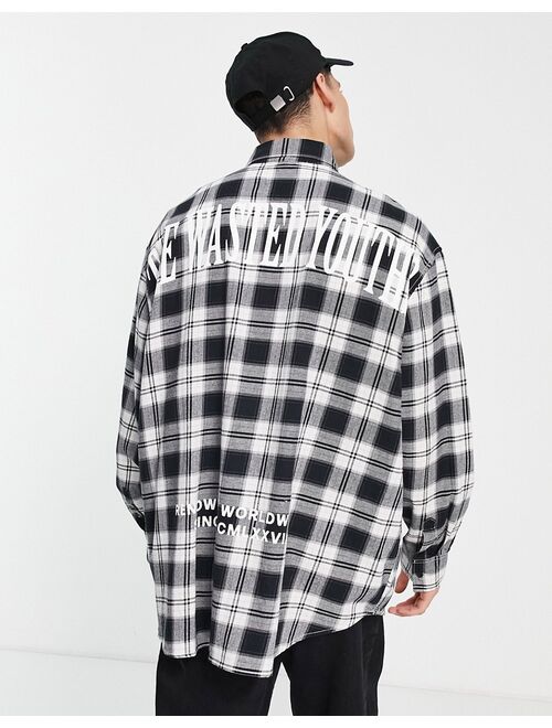 Topman oversized check shirt with back print in mono