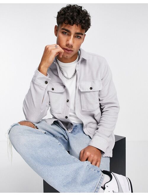 Topman polar fleece overshirt in gray