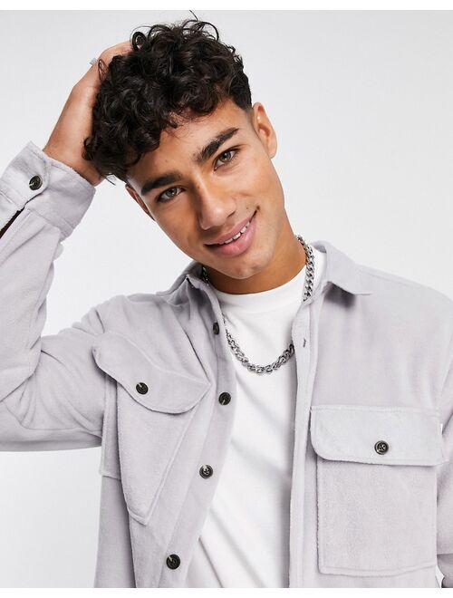 Topman polar fleece overshirt in gray