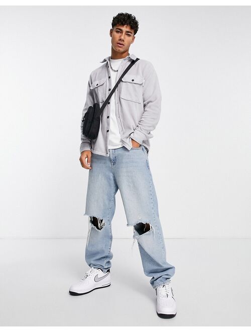 Topman polar fleece overshirt in gray