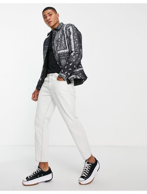Topman paisley quilted overshirt in black and white