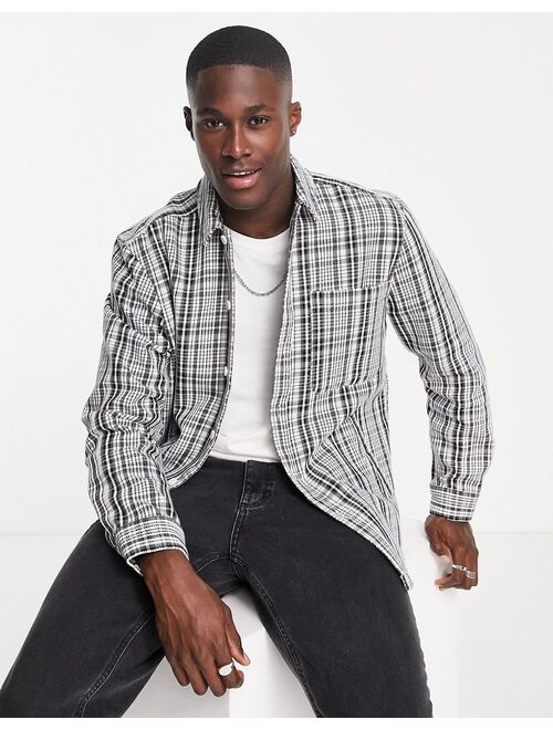 Topman buttoned overshirt in black and white plaid
