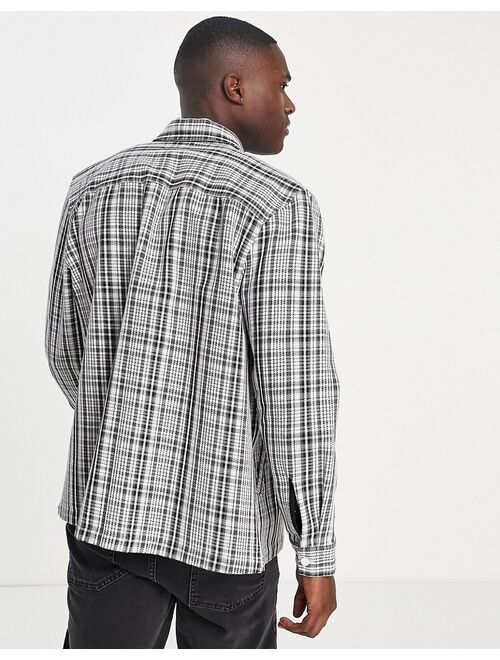 Topman buttoned overshirt in black and white plaid