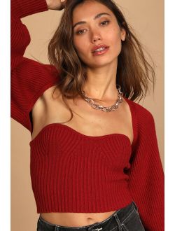 Twice the Love Wine Red Ribbed Knit Tube Top and Shrug Set