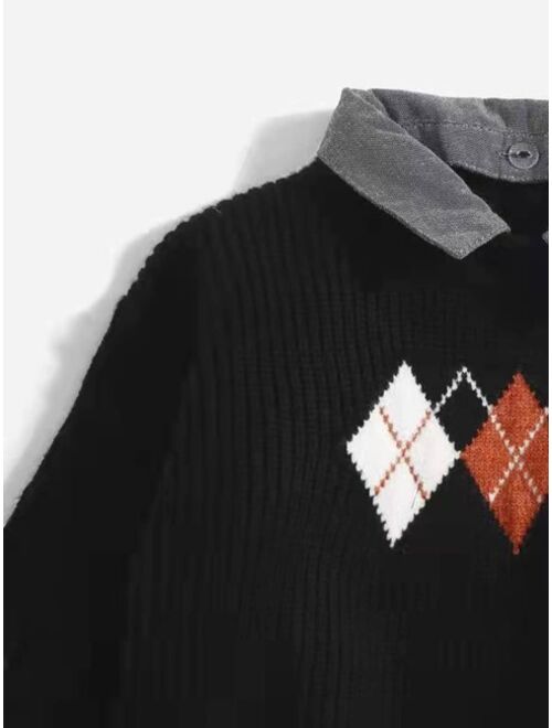 Shein Toddler Boys Argyle Pattern Collar Neck Sweater