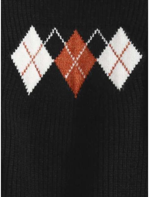 Shein Toddler Boys Argyle Pattern Collar Neck Sweater