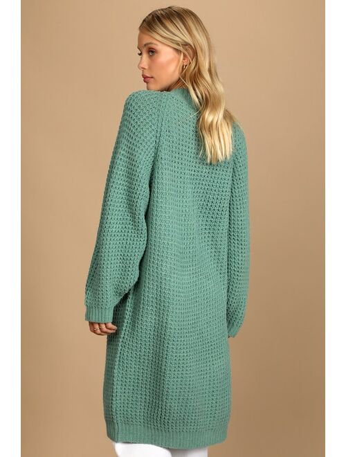 Lulus Keen With Comfort Teal Blue Duster Cardigan