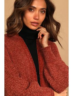 Pick Your Pumpkin Rust Brown Chenille Knit Long Cardigan Sweater