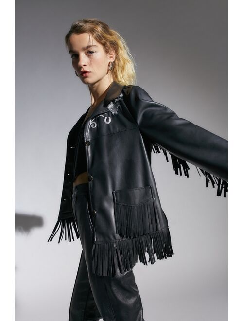 Urban outfitters UO Arden Faux Leather Western Fringe Jacket