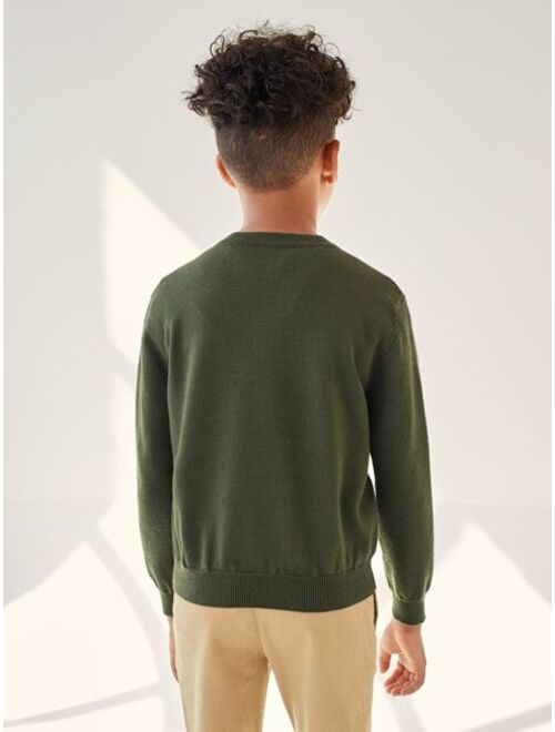 SHEIN BASICS Boys  Button Half Placket Patch Pocket Sweater