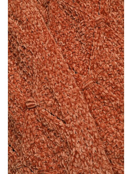 Lulus Brisk Mornings Brown Chenille Cable Knit Cardigan Sweater