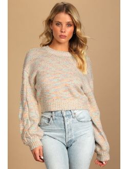 One Fall Day Ivory Multi Cable Knit Long Sleeve Sweater