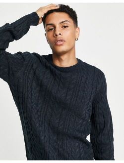 cable knit jumper in navy