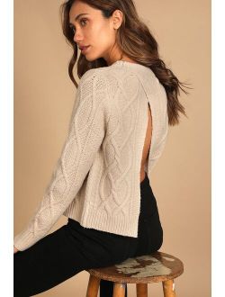 Back To Cozy Beige Cable Knit Backless Sweater