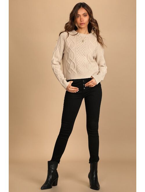 Lulus Back To Cozy Beige Cable Knit Backless Sweater