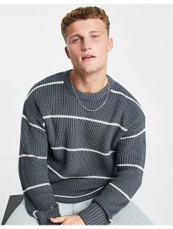 relaxed striped fisherman sweater in navy