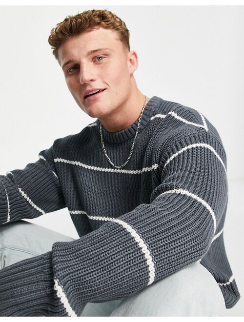 New Look relaxed striped fisherman sweater in navy