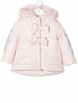 bow-detail padded parka coat
