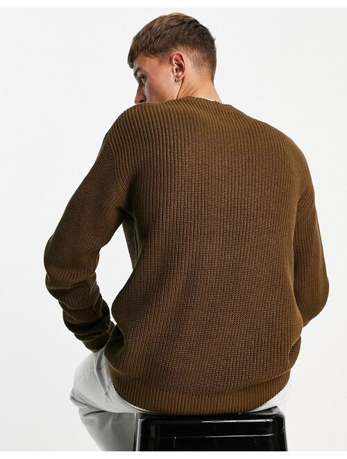 Jack & Jones Originals oversized ribbed sweater in brown