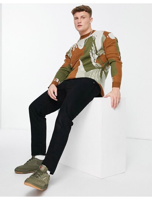Only & Sons oversized printed sweater in brown & green