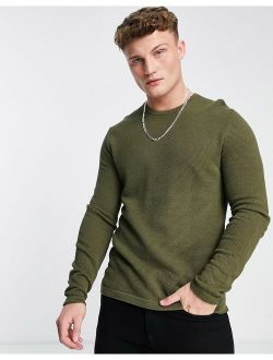 textured sweater in khaki green