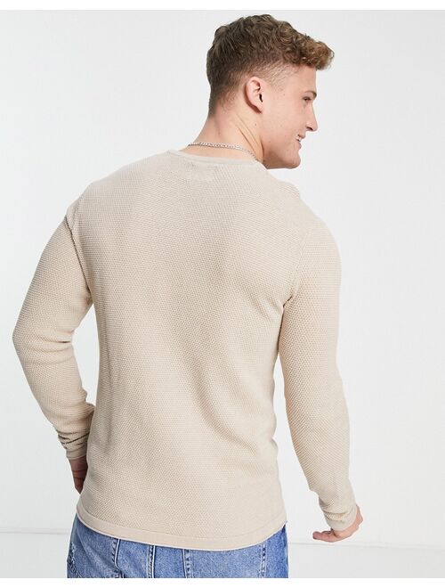 Only & Sons textured jumper crew neck long sleeve pullover in beige