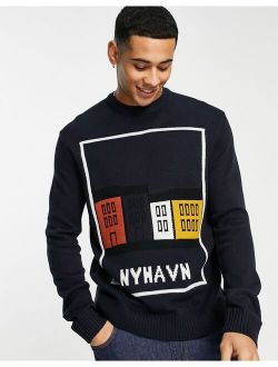 sweater with Nyhavn houses in navy