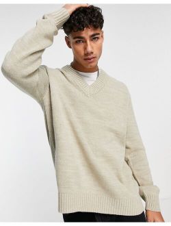 oversized v-neck sweater in beige