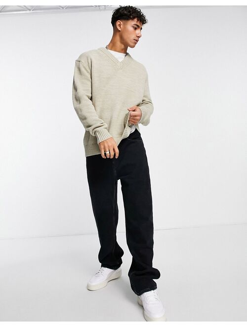 Only & Sons oversized v-neck sweater in beige