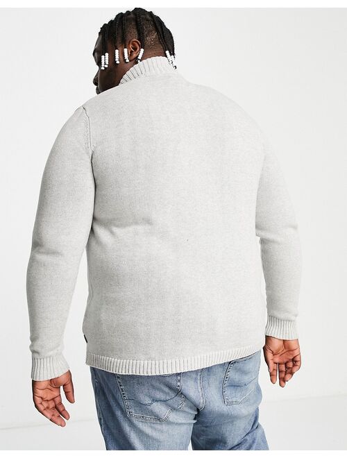 Only & Sons Plus half zip sweater in light gray