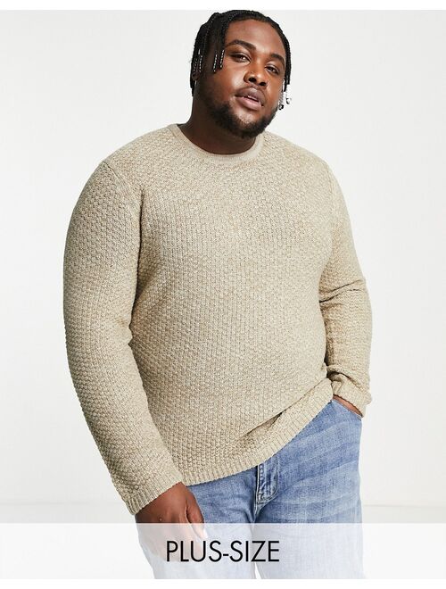Only & Sons Plus textured knit sweater in beige