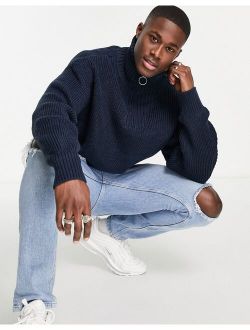 knitted funnel neck sweater in navy