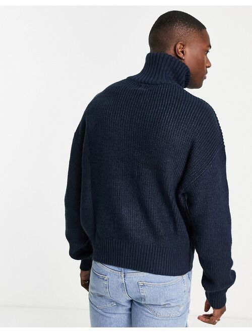 River Island knitted funnel neck sweater in navy