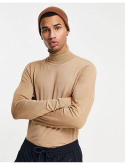 roll neck knitted sweater in beige