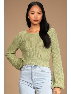Let's Get Away Light Green Knit Twist Back Sweater