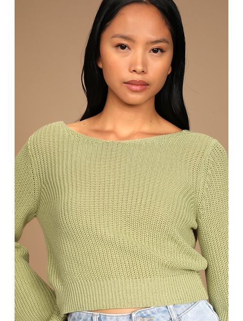 Lulus Let's Get Away Light Green Knit Twist Back Sweater