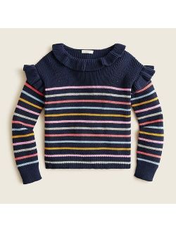 Girls' ruffle-detail sweater in colorful stripe