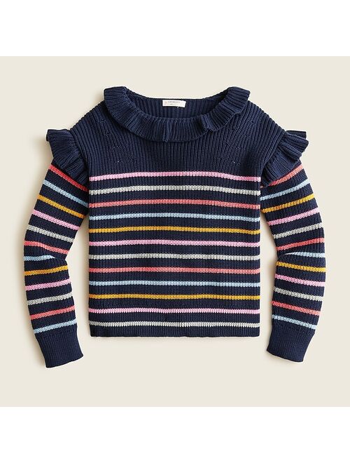 J.Crew Girls' ruffle-detail sweater in colorful stripe