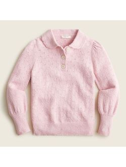 Girls' collared pointelle sweater