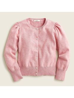 Girls' puff-sleeve cotton cardigan sweater